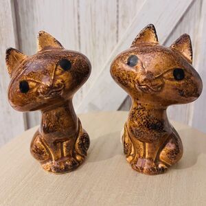 Cat Brown Glazed Stoneware Salt & Pepper Shakers Vintage Made In Japan